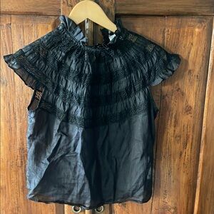 Frame Denim Black Sleeveless Ruffled Bib Collar Blouse